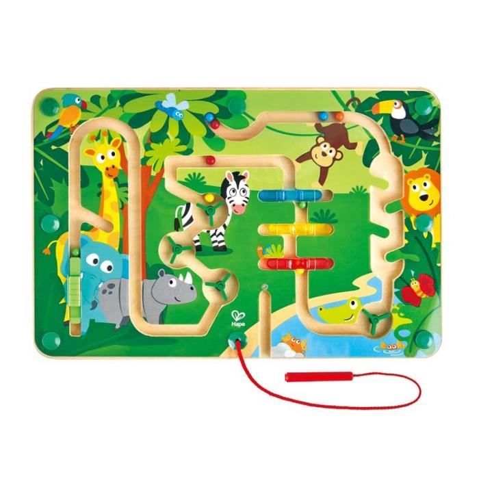 HAPE - Labyrinthe magnétique en bois - E1714 - Animaux de la jungle