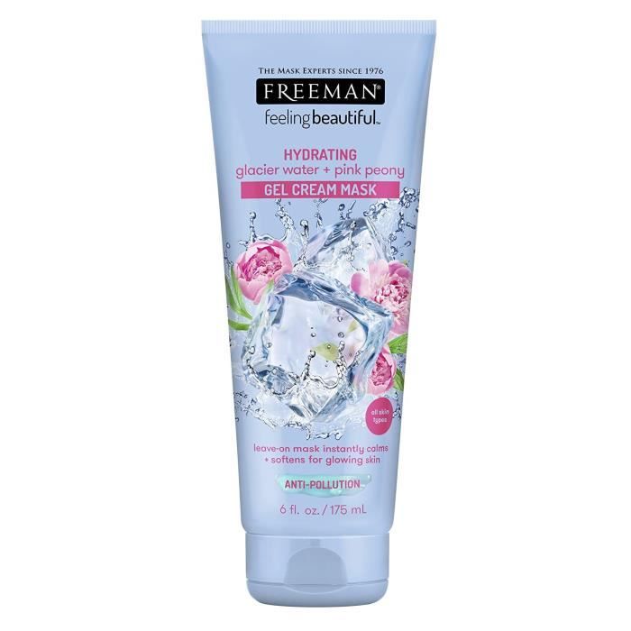 Freeman Masque Gel Crème Hydratant Anti-Pollution, Eau de Glacier + Pivoine Rose, 6 fl oz (175 ml)