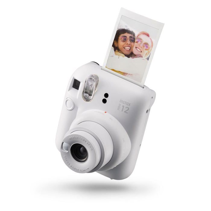 Appareil photo instantané FUJIFILM Instax Mini 12 en blanc argile, photos lumineuses avec exposition automatique, idéal pour les