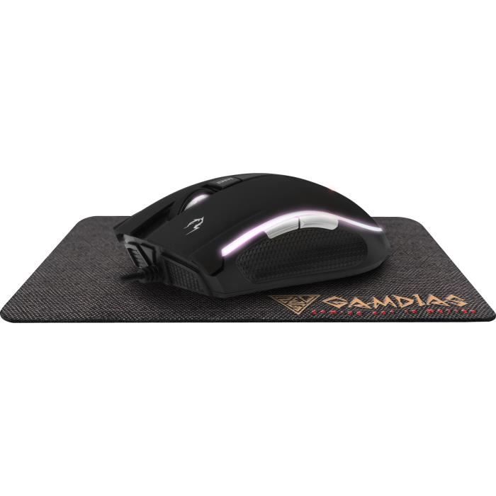 Souris filaire Gamer Gamdias Zeus E2 RGB avec Tapis de souris (Noir)