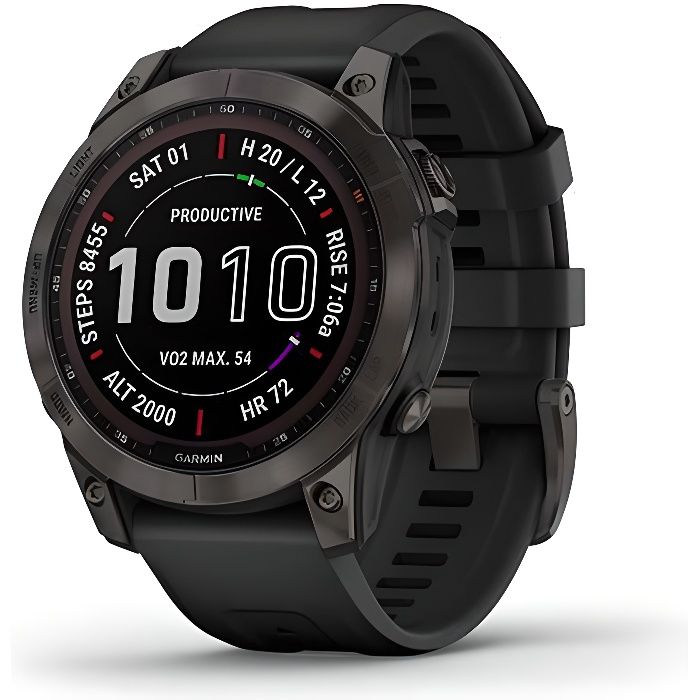 GARMIN Fenix 7 SAPPHIRE SOLAR Titane Carbone Gris cinturino Noir art.010-02540-21