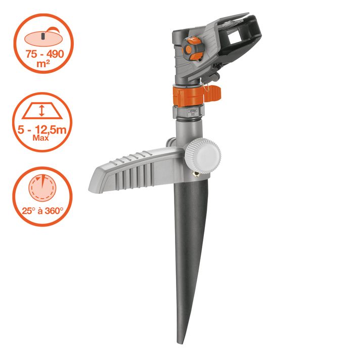 GARDENA Arroseur-canon sur pic Comfort – Portée réglable 12.5m max – Superficie max 490m² –  Jardin XL – Garantie 5 ans (8141-20)