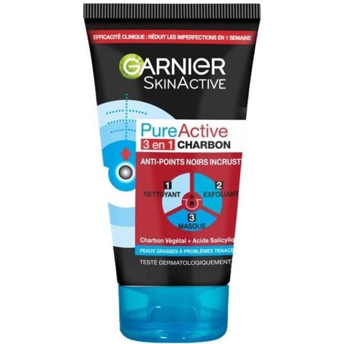 Charbon 3 en 1 GARNIER PureActive Anti-Points Noirs - 150 ml