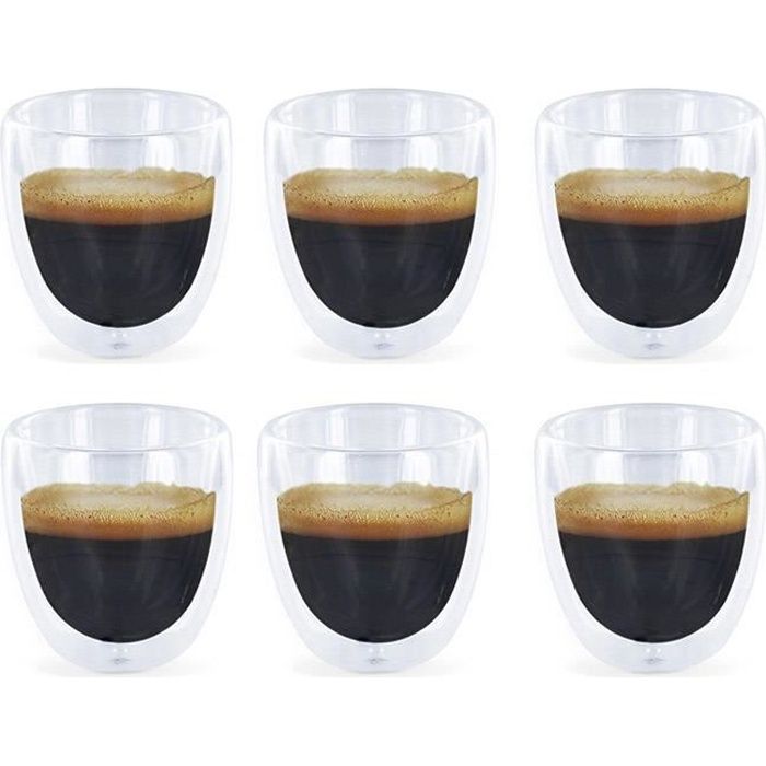 Verres à Expresso - Design - Double Paroi - 6 pièces - Verre - Compatible lave-vaisselle