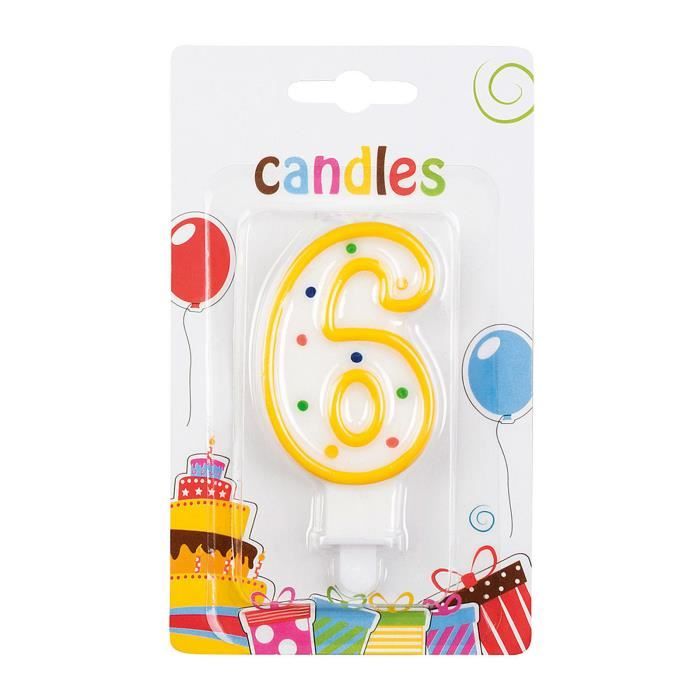 Bougie chiffre 6 multicolore 7,5cm