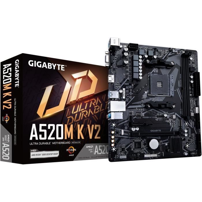 Carte mère - GIGABYTE - A520M K V2 - AM4 - DDR4 64 Go - PCIe Gen3 M.2