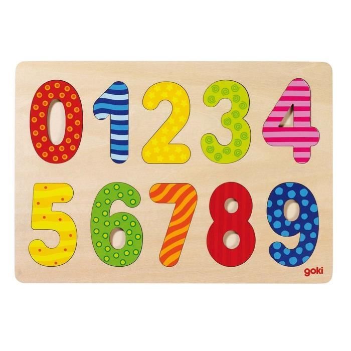 Puzzle en bois GOKI - Chiffres 0-9 - Pour Bébé de 2 ans et plus - 10 pièces