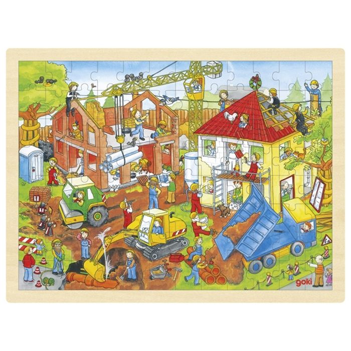 Puzzle en bois Chantier - GOKI - Moins de 100 pièces - Véhicules et engins