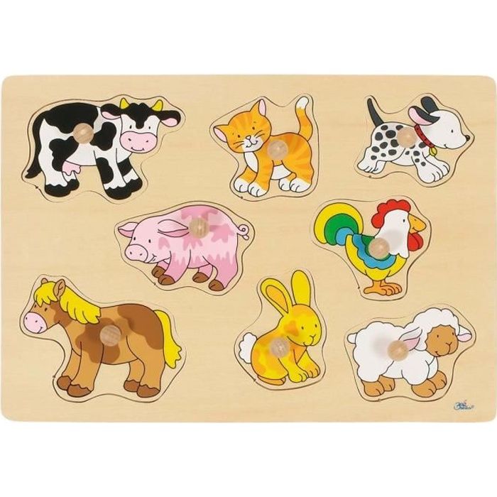 Puzzle en bois - GOKI - Bébés Animaux - 8 éléments à encastrer - Intérieur - Mixte