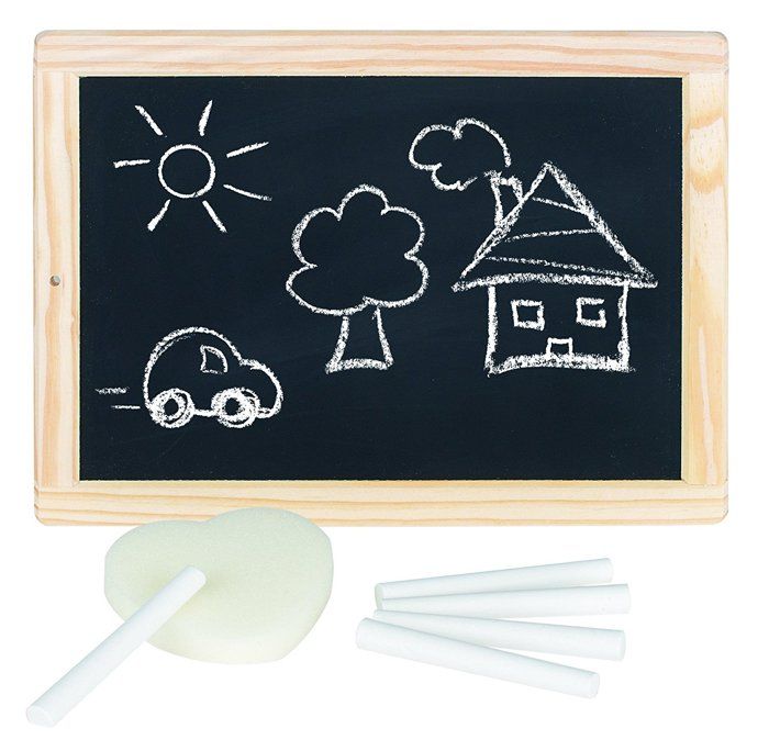 Ardoise en bois - GOKI - Jeu pour Enfant 3 ans - 1 éponge et 3 craies