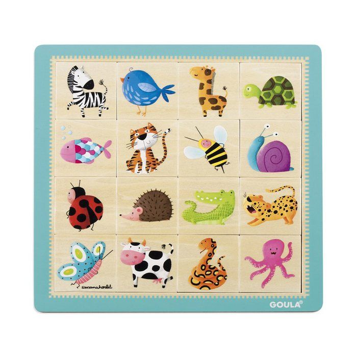 Puzzle en bois 16 pièces : les animaux et leurs couleurs aille Unique Coloris Unique