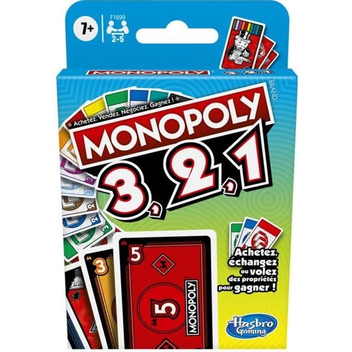 MONOPOLY - 3, 2, 1 - Jeu de cartes rapide pour la famille et les enfants - à partir de 7 ans