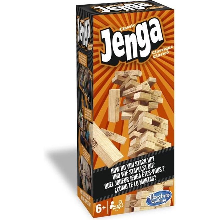 Jenga - Classique - Jeu avec blocs en bois massif véritable - tour Jenga à empiler pour enfants - à partir de 6 ans