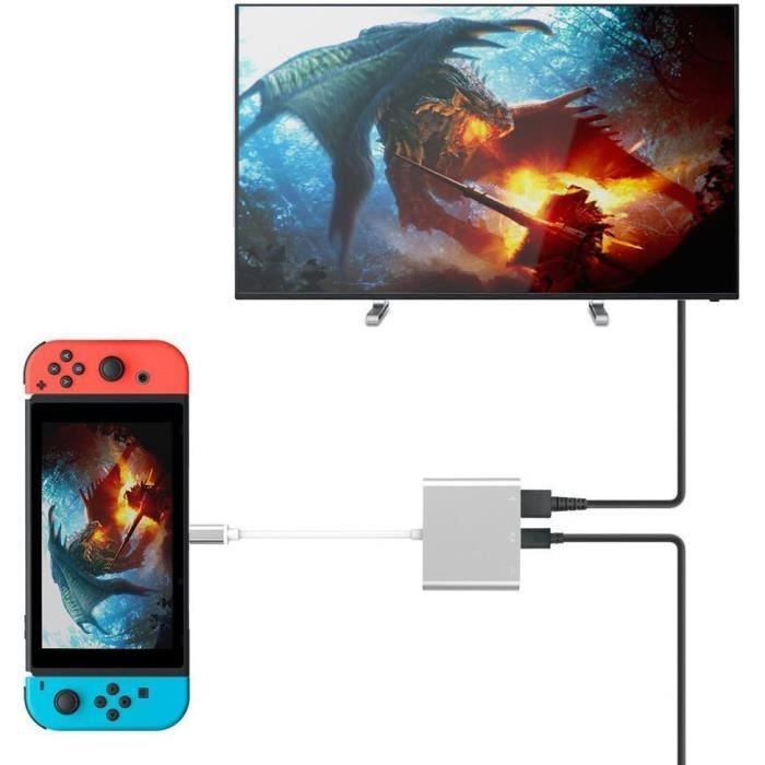Adaptateur USB Type C - Nintendo Switch - Hub Multifonctionnel - 1080P HDMI - USB-A 3.0 - Blanc