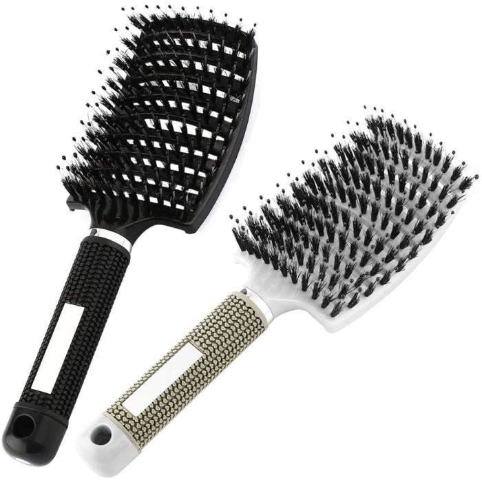 Brosse Poil de Sanglier- 2 Brosses à Cheveux en Poils de sanglier- Démélant Cheveux 100% Naturel