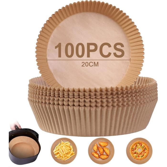 100 Pièces Papier Sulfurisé pour Air Fryer,20cm Rond Papier Cuisson Paper Liner,BPA gratuit,Accessoires pour Friteuse à Air,Poêle
