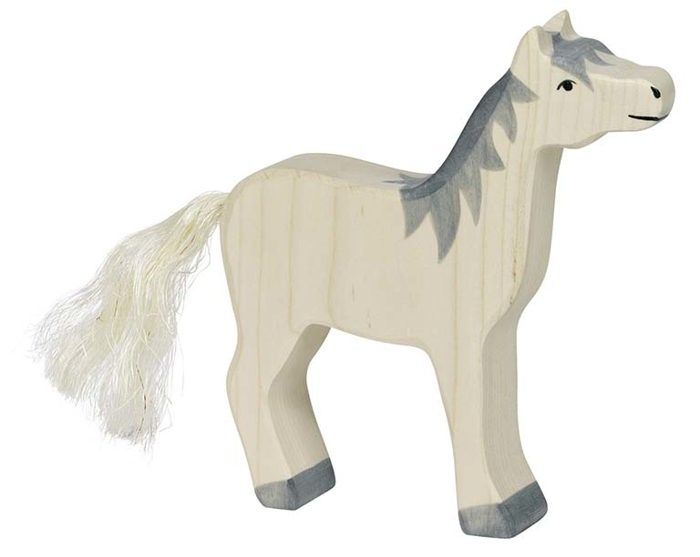 HOLZTIGER - 80360 - FIGURINE - CHEVAL, TÊTE HAUTE, CRINIÈRE - GRIS