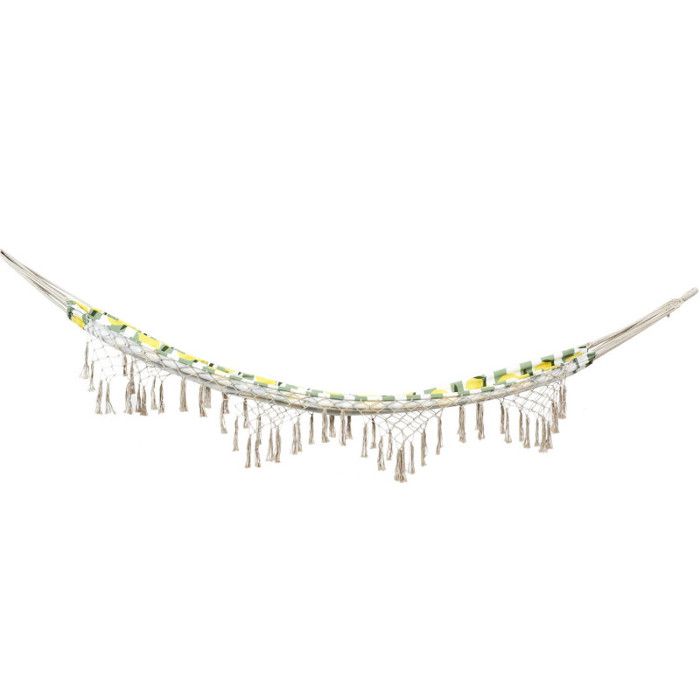 Hamac - HOME DECO FACTORY - Hamac en coton à frange citron - Vert/Jaune - L 200 x l 80 cm - Traitement UV