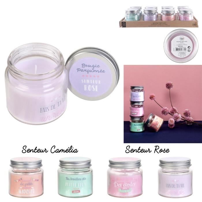 Lot de 4 Bougie Parfumée Pot Citation H6.5CM - Couleur assorties