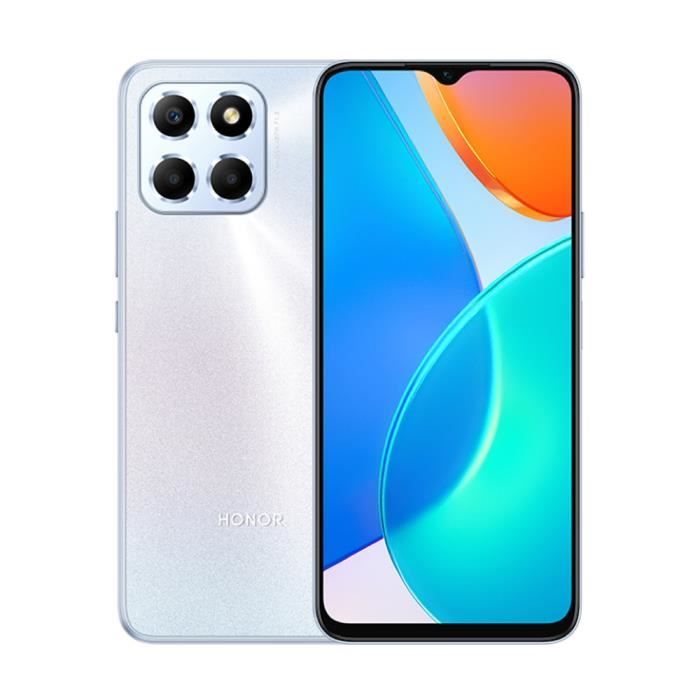 HONOR X6 4Go 64Go Argent Téléphone MediaTek Helio G25 6.5 pouces TFTLCD Caméra triple 50MP BT5.1 Jusqu' à 1 to de stockage évolutif