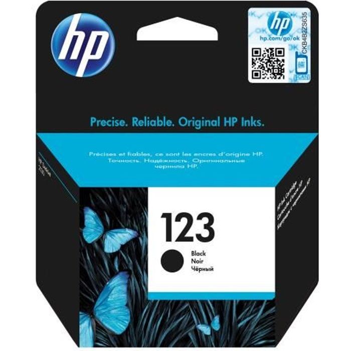 HP 123 Noir originale cartouche d'encre pour Deskjet 2130, 26XX, 3630, 37XX; Envy 4523, 50XX; Officejet 3835, 4655, 52XX