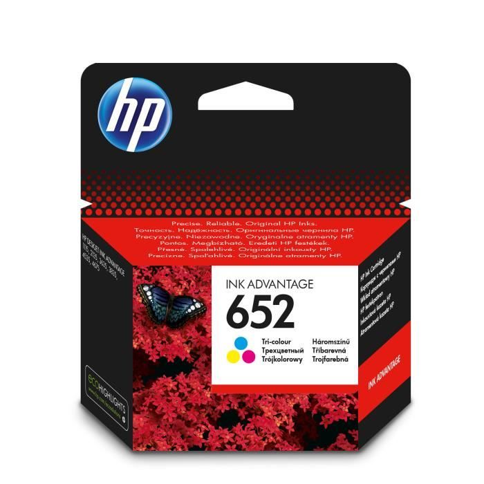 HP 652, HP, F6V24AE, Noir, Cyan, Jaune, - HP DeskJet Ink Advantage 1115 Printer (F5S21C) - HP DeskJet Ink Advantage 2135 All-in-One.