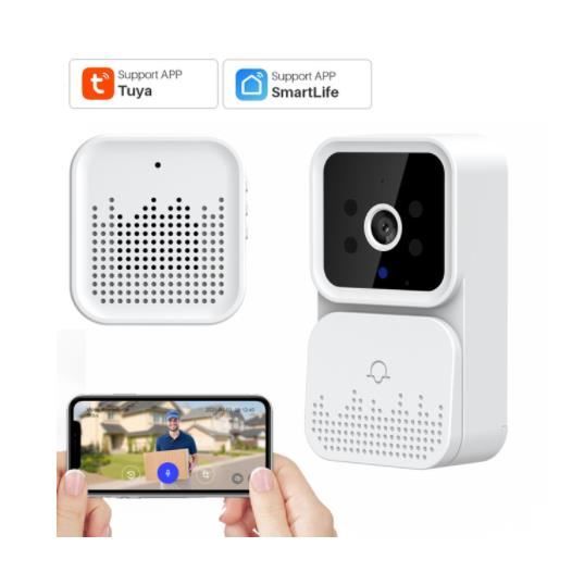 Sonnette de porte sans fil WiFi caméra extérieure HQLS - Vision nocturne infrarouge haute définition - Blanc
