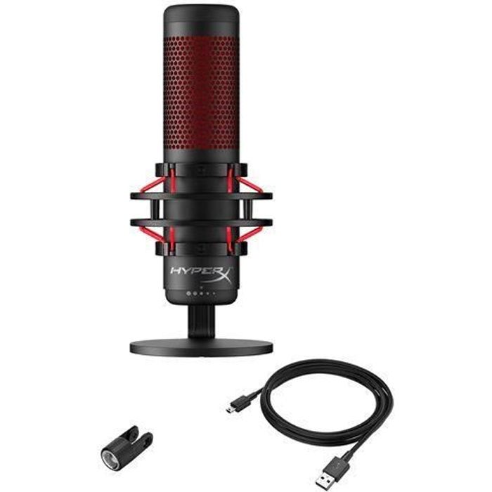 Microphone - HYPERX - QuadCast Noir - Stéréo - Circum-aural - Filaire - Suppresseur de bruit actif