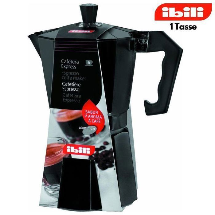 Cafetière à expresso - Ibili - Bahia - Aluminium noir - 1 tasse - 50 ml