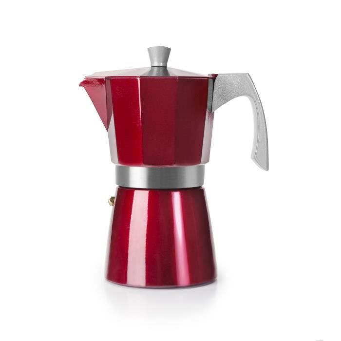 CAFETIERE ITALIENNE 3 TASSES EN FONTE ALUMINIUM ROUGE EP 5 MM TOUS FEUX DONT INDUCTION POIGNEE GRISE