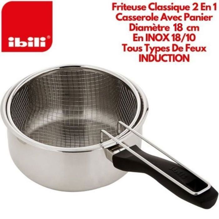 IBILI - Saucière avec panier Induktion, 18 cm, Acier inoxydable, Compatible avec l’induction, Friteuse