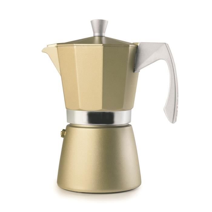 Ibili - Cafetière à Expresso Evva Golden, 6 Tasses, 300 ml, Fonte D’Aluminium, Compatible avec les Plaques à Induction