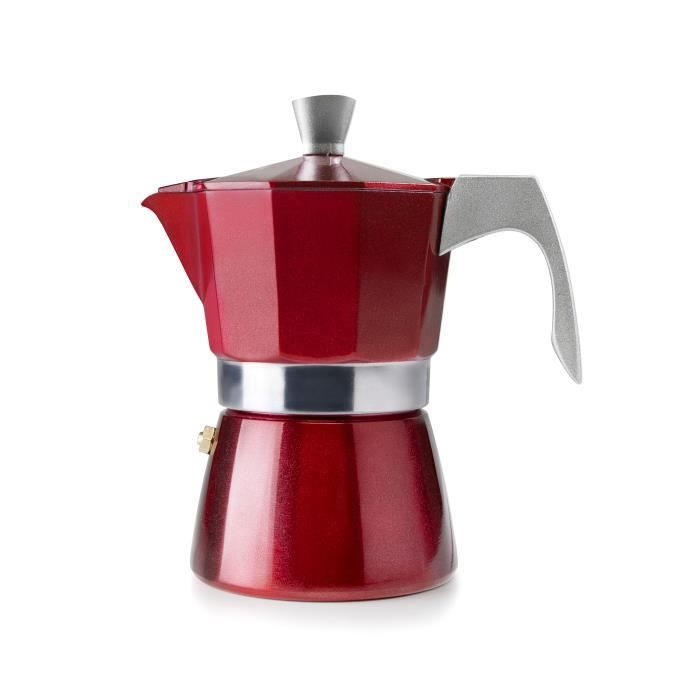 Ibili - Cafetière à Expresso Evva Red, 2 Tasses, 100 ml, Fonte D’Aluminium, Compatible avec les Plaques à Induction