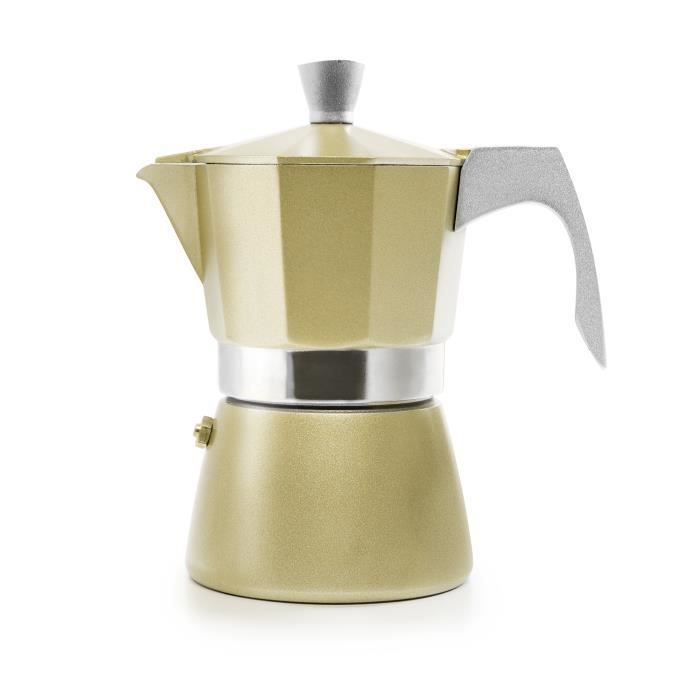 Ibili - Cafetière à Expresso Evva Golden, 2 Tasses, 100 ml, Fonte D’Aluminium, Compatible avec les Plaques à Induction
