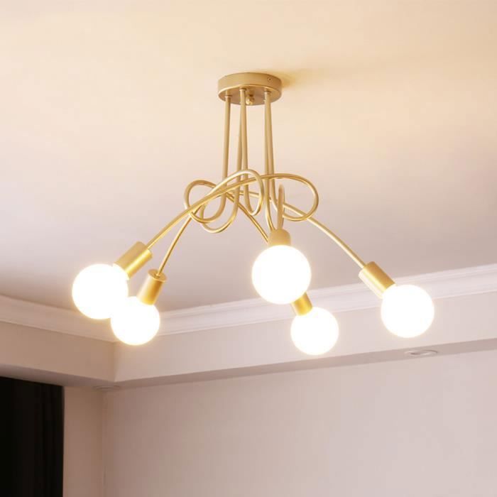 IDEGU Lustre Plafonnier Salon - 5 Têtes - Industrielle en Métal Or