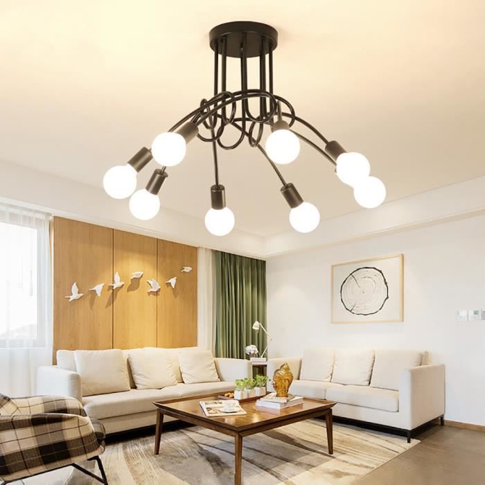 IDEGU Lustre Plafonnier Industrielle en Métal Noir Lampe Susepnsion Vintage avec 8 Têtes Ampoules pour Salon Chambre