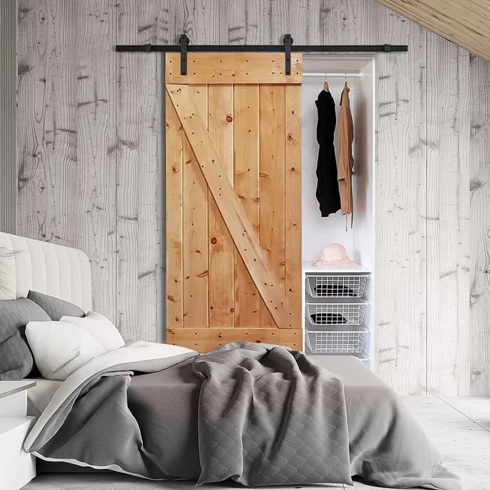 iDEGU 200cm Kit de Rail Roulettes pour Porte Coulissante Hardware pour une Porte Suspendue en Bois Sliding Barn Door Hardware Flat S