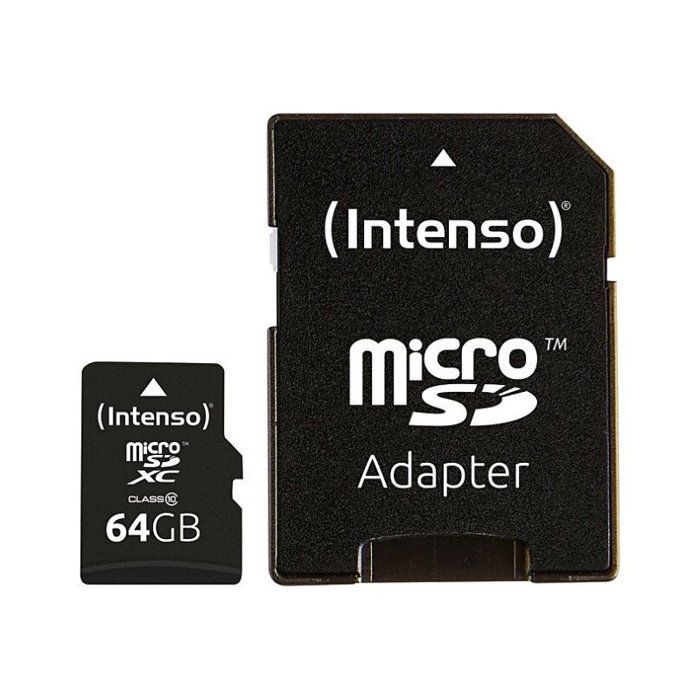 Carte mémoire flash - INTENSO - MicroSDHC - 64 Go - Vitesse de lecture 20 Mo/s - Vitesse d'écriture 12 Mo/s