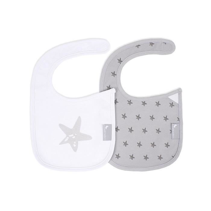 Bavoir Velcro (Pack 2 Unités)-38X22-TissuCoton-Mod.Etoile-Gris