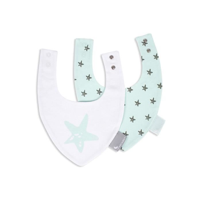 Bavoir Bandana (Pack 2 Unités)-38X22-TissuCoton-Mod.Etoile-Verd