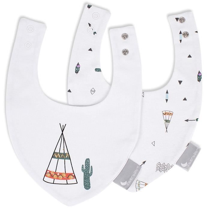 Interbaby bavoir bandana Tipi 38 x 22 cm coton blanc 2-pièces