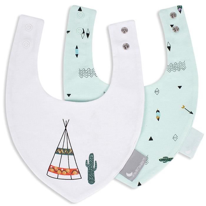 Interbaby bavoir bandana Tipi 38 cm coton vert/blanc 2-pièces