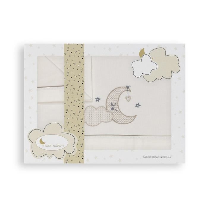 Parure Pour Berceau 3 Pcs(Drap 106X82 + Drap Dessous 85X55X9 + Coussin50X30)Beige