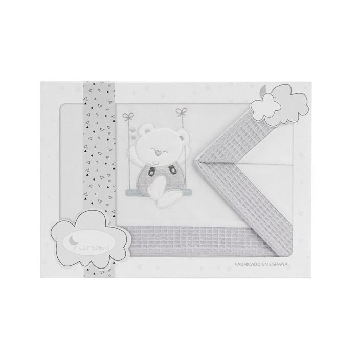 Parure Lit 60X120 ( Drap 152X102 + Drap Dessous 120X60X12 + Coussin 60X30)Gris