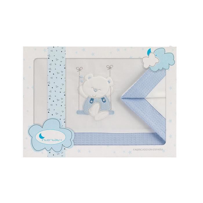 Parure Lit 60X120( Drap 152X102+ Drap Dessous 120X60X12 + Coussin 60X30) Bleu