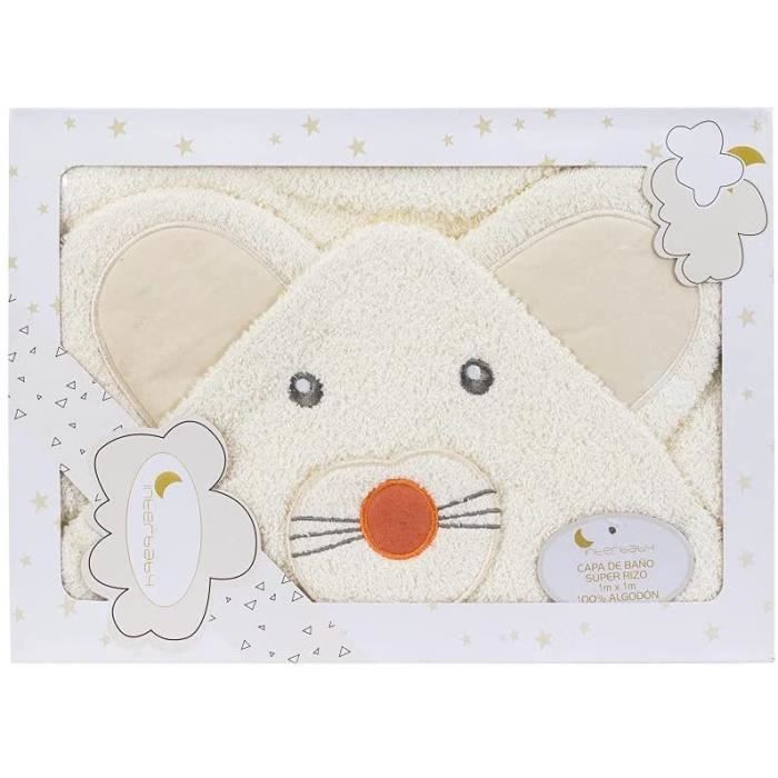 Interbaby cape de bain souris 100 x 100 cm coton beige