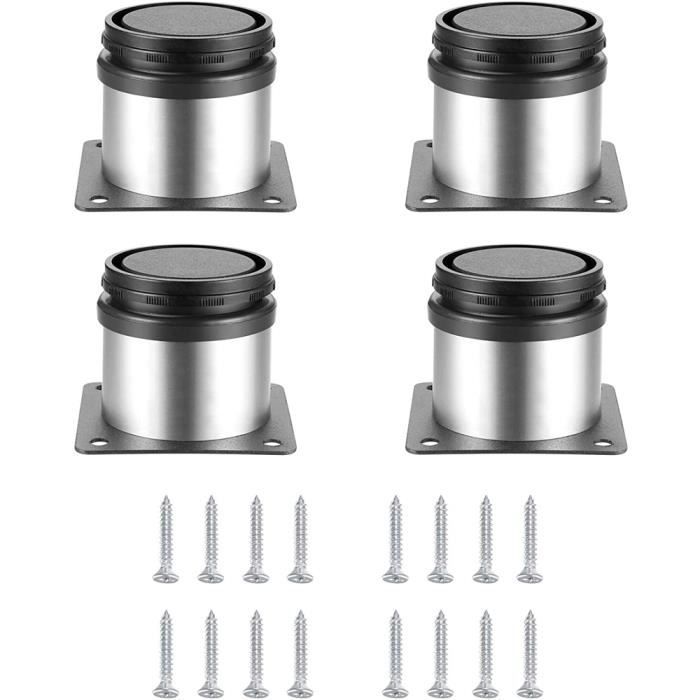 4 Pieds de Meubles Réglables,8cm,Table Pieds de Meubles,Acier Inoxydable Brossé,Pied Reglable pour Meuble,Hauteur Réglable 0-15 mm