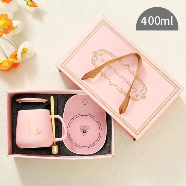 55 degrés thermostat tasse coffret cadeau café lait tasse en céramique isolé tasse d'eau tasse chauffante tasse chaude (Rose)