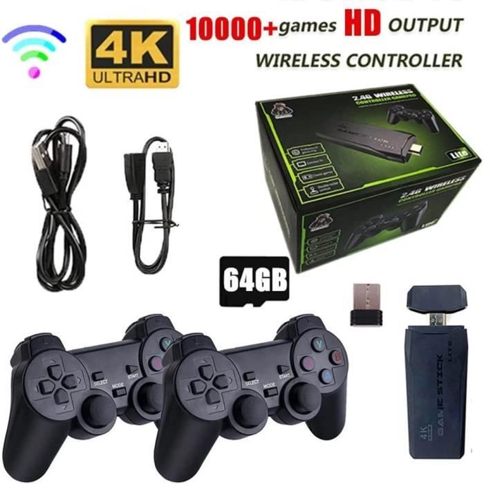 JONNEY T  Console de jeux vidéo sans fil 2,4 G, console de jeu rétro, console de jeu 64 G 4 K avec plus de 10 000 jeux, avec 2 manet