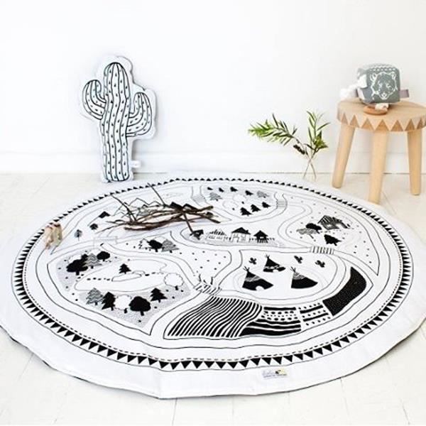 Tapis Salon rond carpet tapis chambre enfant bébé souple pour ramper pour jeu Tapis matelassé couverture diamètre 95cm coton Blanc